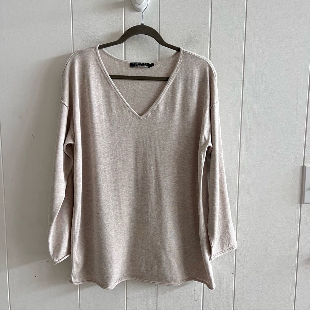 Peruvian Connection Light Beige Pima Cotton Sweater